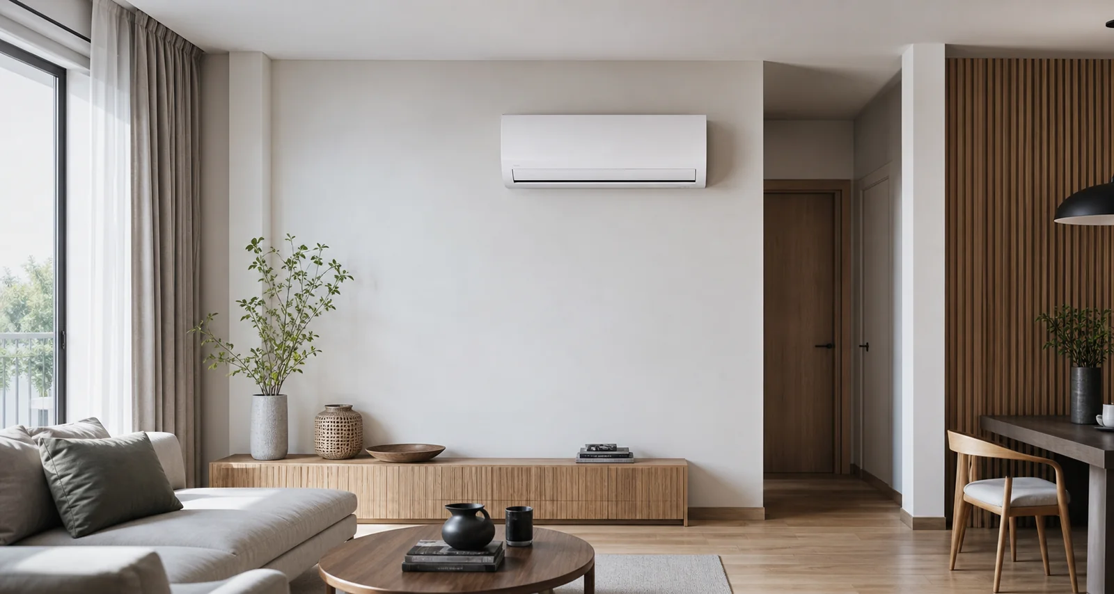 Klimatyzator ścienny w nowoczesnym salonie